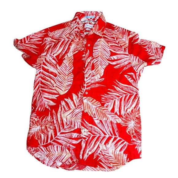 Porter & Ash Linen Cotton Button Front Shirt Tropical Leaf Print Small - Picture 1 of 7